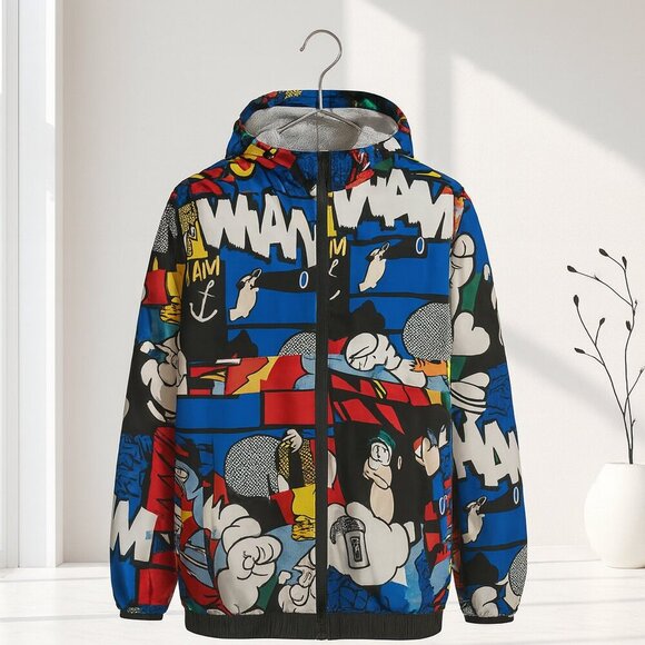 Reason Popeye Jacket Men S Multicolor Graphic Windbreaker Hoodie ExclusiveCollab - Picture 1 of 11